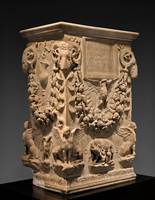 A marble funerary altar inscribed for Mystes and her son Dorius 