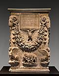 A marble funerary altar inscribed for Mystes and her son Dorius 