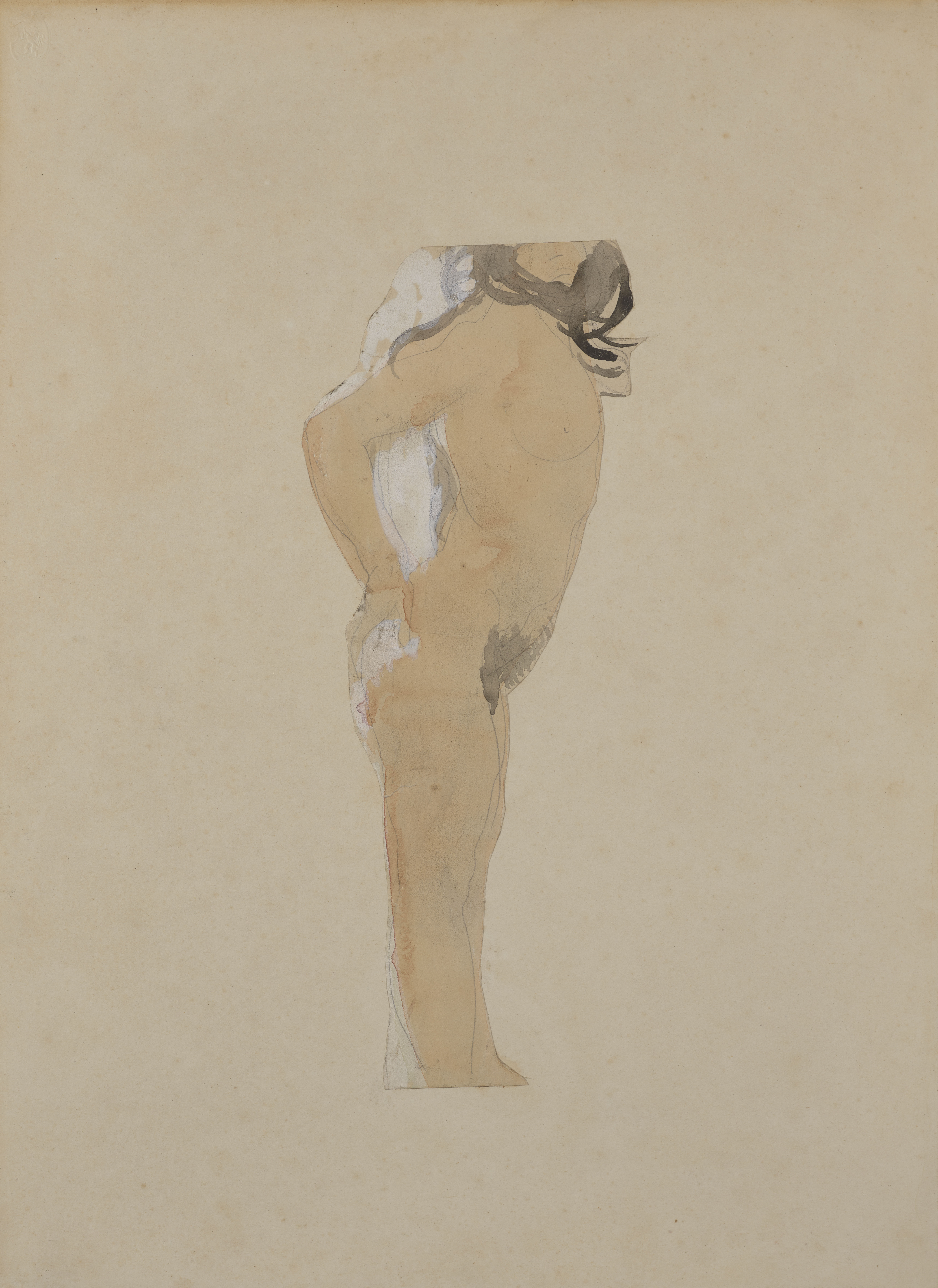 Femme nue debout, de profil à droite (découpage)