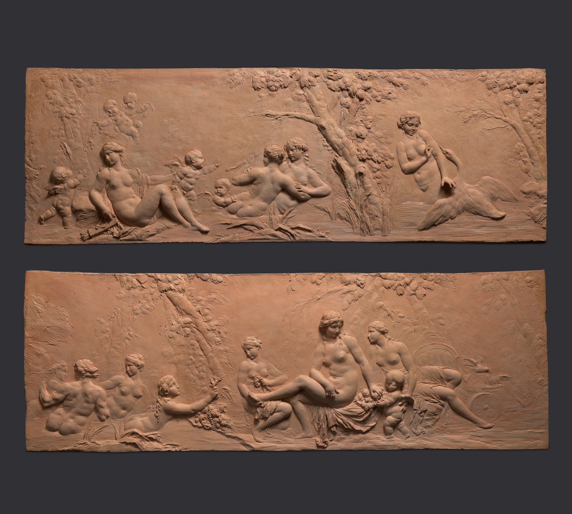Leda And The Swan; and The Bath Of Venus (A Pair Of Rectangular Terracotta Preparatory Reliefs For The Salle De Bains Of The Hôtel De Besenval, Paris)