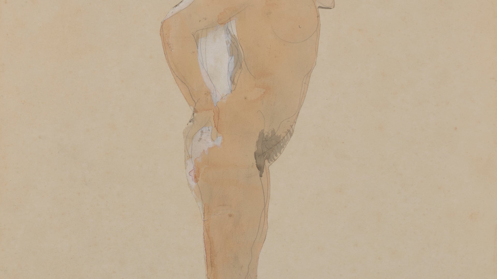 Femme nue debout, de profil à droite (découpage)