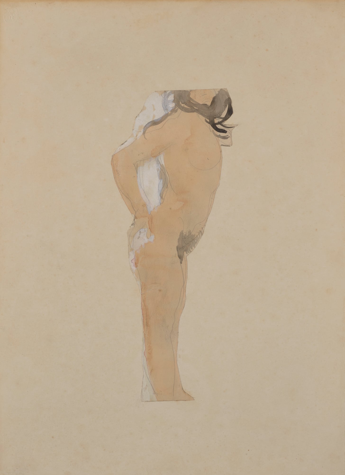 Femme nue debout, de profil à droite (découpage)